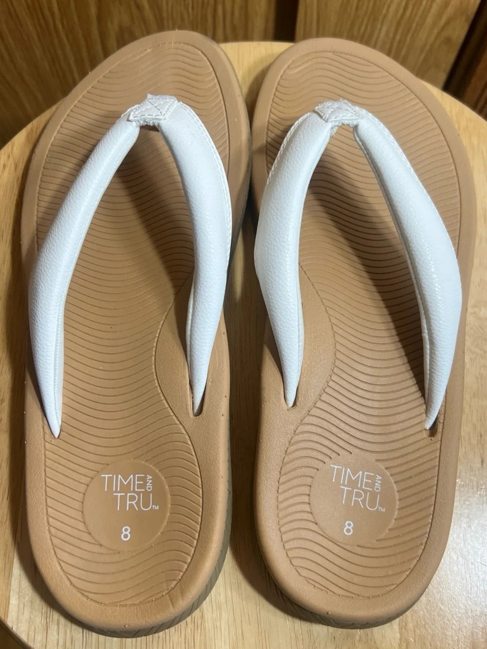 Time and Tru White and Tan Padded Thong Sandals - Picture 2 of 4